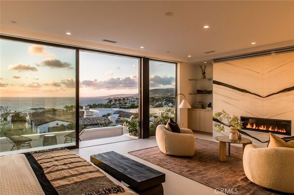 Bedroom, Fireplace, Interior, Living room, Recessed Lighting, Water