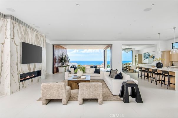 Dining room, Fireplace, Interior, Living room, Pendant Lights, Recessed Lighting, Water