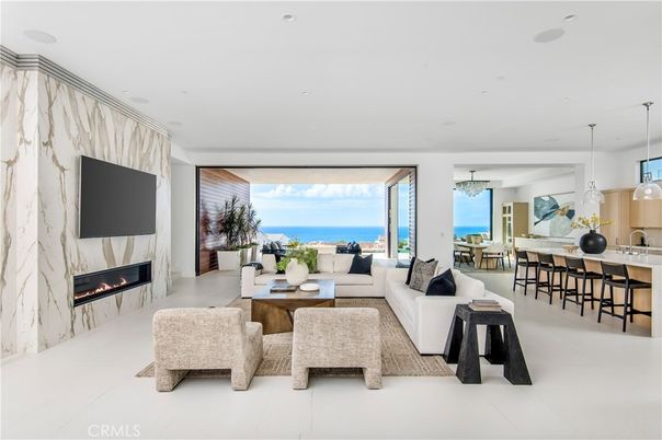 Dining room, Fireplace, Interior, Living room, Pendant Lights, Recessed Lighting, Water