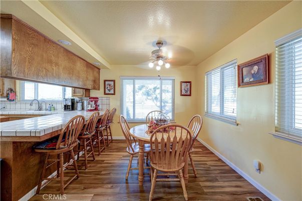 Dining room, Interior, Kitchen, Tile Countertops, Wood Texture Flooring