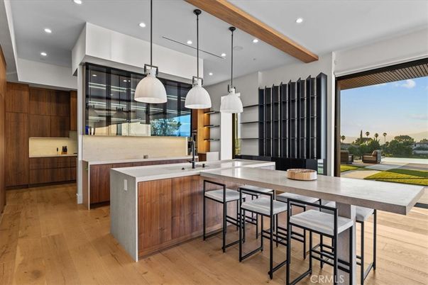 Interior, Kitchen, Pendant Lights, Recessed Lighting, Wooden Beams, Wood Texture Flooring