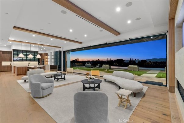 Interior, Living room, Pendant Lights, Recessed Lighting, Wooden Beams, Wood Texture Flooring