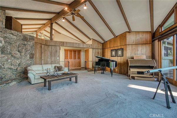 Fireplace, Interior, Living room, Piano, Stone Walls, Wooden Beams, Wooden Walls