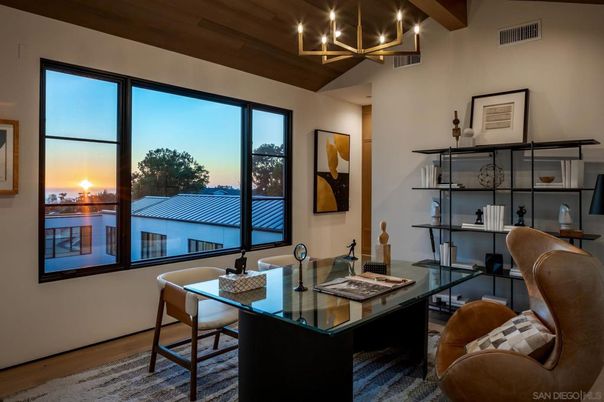 Chandelier, Home Office, Interior, Wooden Beams, Wooden Ceilings, Wood Texture Flooring