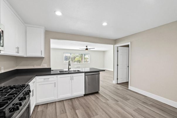Interior, Kitchen, Recessed Lighting, Wood Texture Flooring