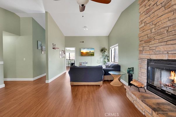 Fireplace, Interior, Living room, Stone Walls, Wood Texture Flooring