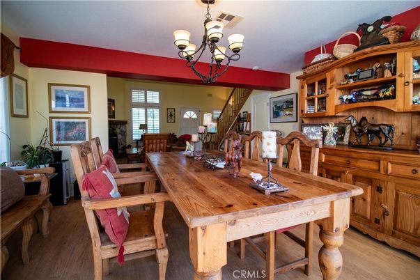 Chandelier, Dining room, Interior, Wood Texture Flooring