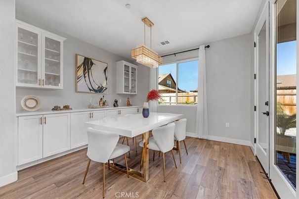 Chandelier, Dining room, Interior, Wood Texture Flooring