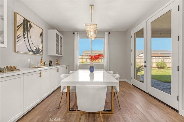Chandelier, Dining room, Interior, Wood Texture Flooring