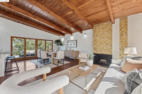 Dining room, Fireplace, Interior, Living room, Wooden Beams, Wooden Ceilings, Wood Texture Flooring