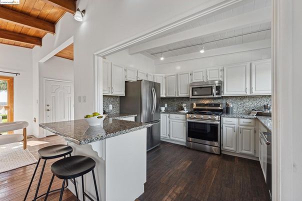 Interior, Kitchen, Stainless Steel Appliances, Wooden Beams, Wooden Ceilings, Wood Texture Flooring