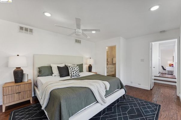 Bedroom, Interior, Recessed Lighting, Wood Texture Flooring