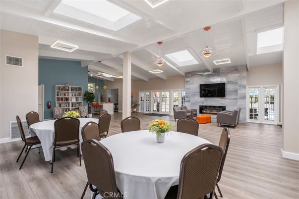 Dining room, Fireplace, Interior, Living room, Pendant Lights, Stone Walls, Wood Texture Flooring