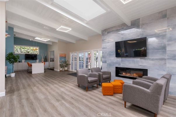 Dining room, Fireplace, Interior, Living room, Pendant Lights, Wood Texture Flooring