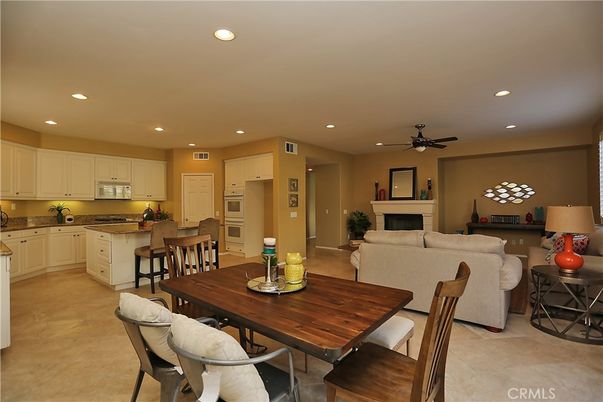 Dining room, Fireplace, Interior, Kitchen, Living room, Recessed Lighting
