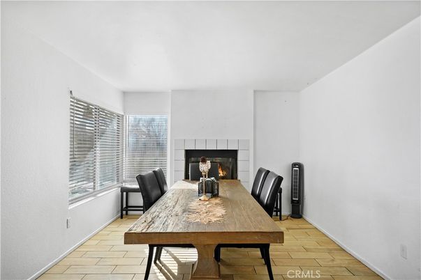 Dining room, Fireplace, Interior, Wood Texture Flooring