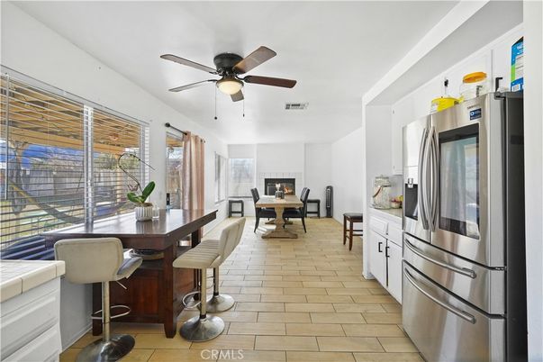 Dining room, Fireplace, Interior, Kitchen, Stainless Steel Appliances