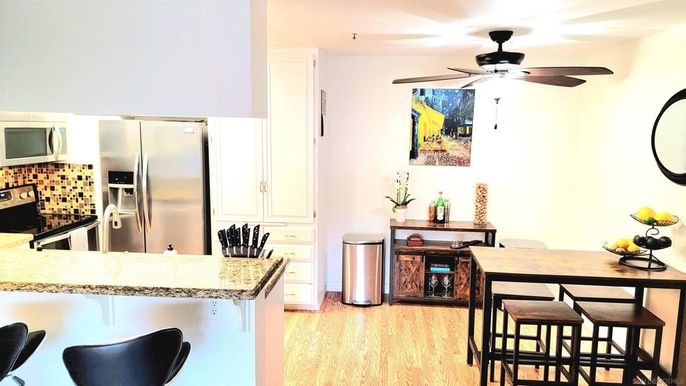 Interior, Kitchen, Stainless Steel Appliances, Wood Texture Flooring
