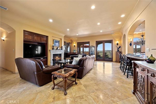 Chandelier, Dining room, Fireplace, Interior, Living room, Recessed Lighting