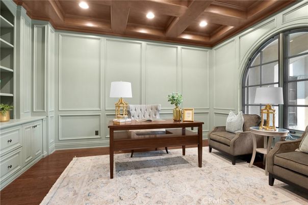 Home Office, Interior, Recessed Lighting, Wooden Ceilings, Wood Texture Flooring