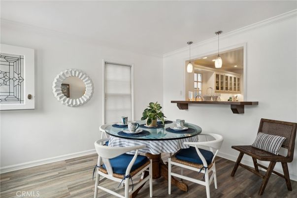 Dining room, Interior, Pendant Lights, Wood Texture Flooring
