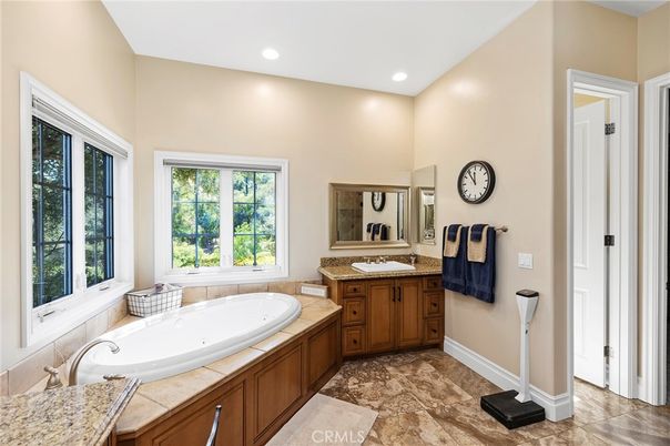 Bathroom, Dual Sink Vanities, Interior, Recessed Lighting, Tile Countertops
