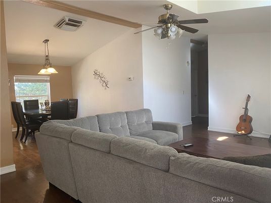 Dining room, Interior, Living room, Pendant Lights, Wooden Beams, Wood Texture Flooring