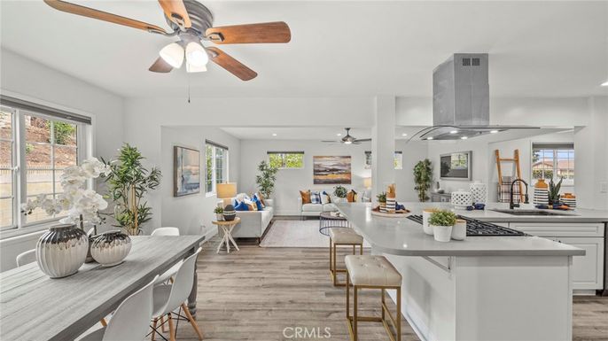 Dining room, Interior, Kitchen, Living room, Recessed Lighting, Wood Texture Flooring