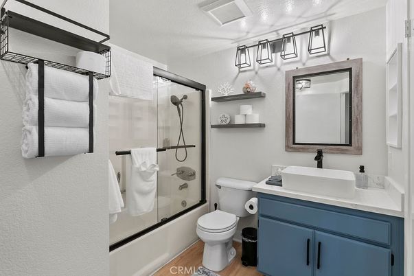 Bathroom, Glass Shower, Interior, Wood Texture Flooring