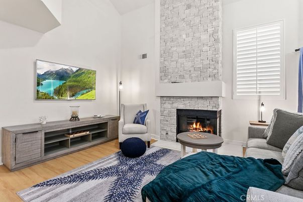 Fireplace, Interior, Living room, Stone Walls, Wood Texture Flooring