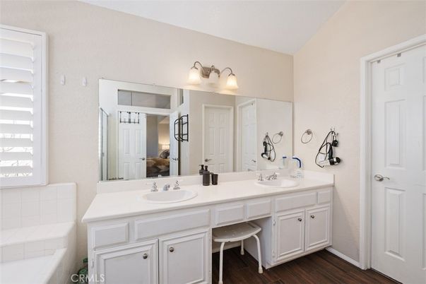 Bathroom, Dual Sink Vanities, Interior, Wood Texture Flooring