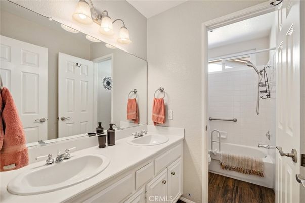 Bathroom, Dual Sink Vanities, Interior, Wood Texture Flooring