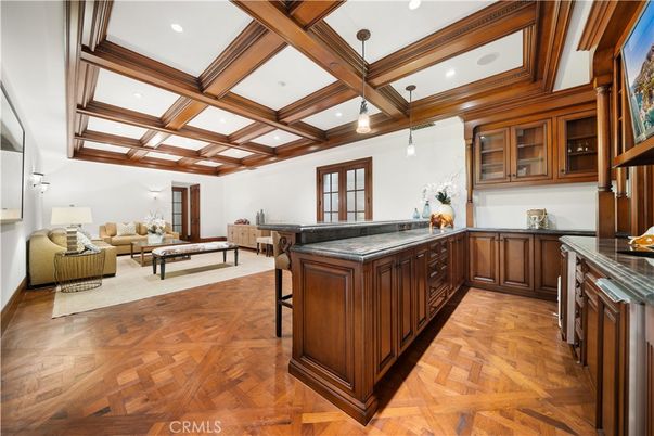 Interior, Kitchen, Living room, Pendant Lights, Recessed Lighting, Wooden Beams, Wood Texture Flooring