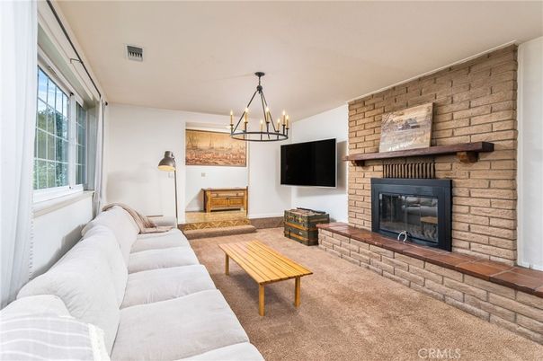 Fireplace, Interior, Living room, Pendant Lights, Stone Walls