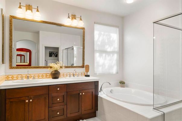 Bathroom, Dual Sink Vanities, Glass Shower, Interior, Tile Countertops