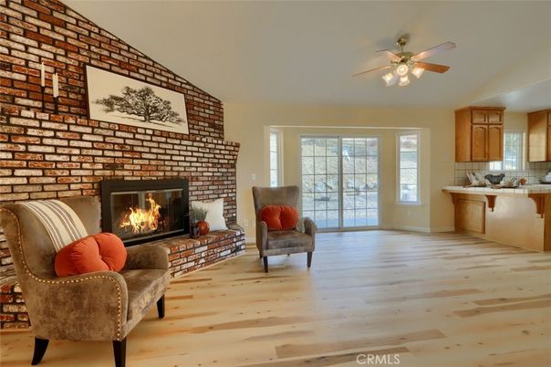 Fireplace, Interior, Living room, Stone Walls, Wood Texture Flooring