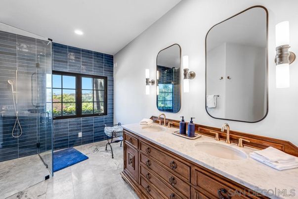 Bathroom, Dual Sink Vanities, Glass Shower, Interior, Recessed Lighting