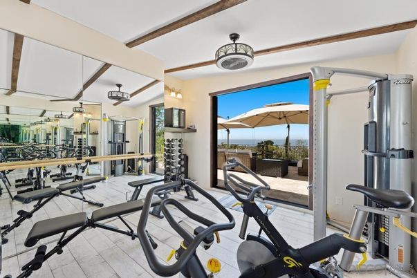 Fitness Equipment, Interior, Water, Wooden Beams, Wood Texture Flooring