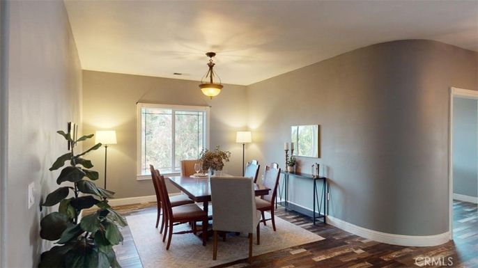 Dining room, Interior, Pendant Lights, Wood Texture Flooring