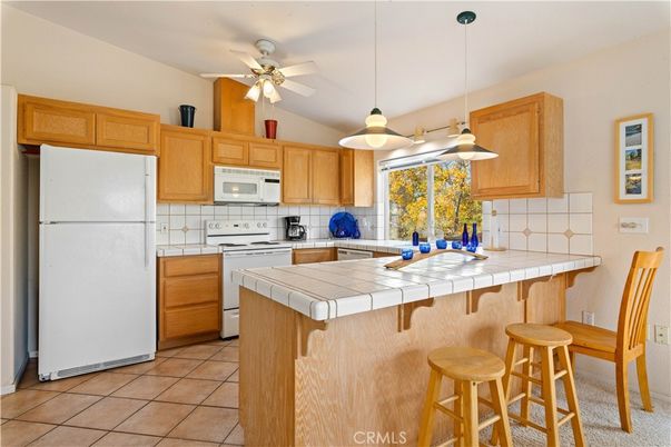 Interior, Kitchen, Pendant Lights, Tile Countertops