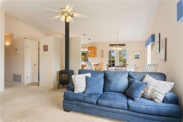 Dining room, Fireplace, Interior, Pendant Lights
