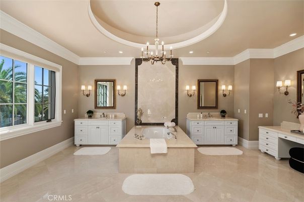 Bathroom, Dual Sink Vanities, Interior, Pendant Lights, Recessed Lighting