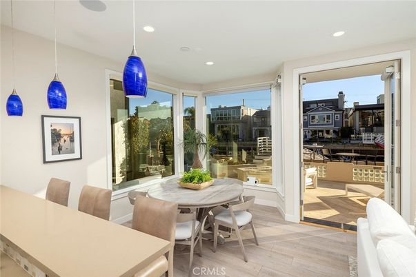 Dining room, Interior, Pendant Lights, Recessed Lighting, Wood Texture Flooring