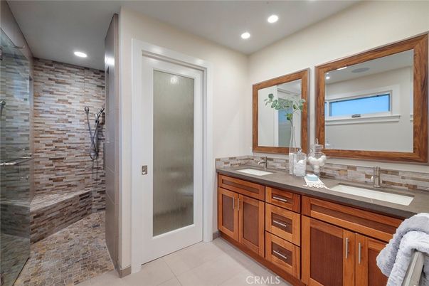Bathroom, Dual Sink Vanities, Glass Shower, Interior, Recessed Lighting