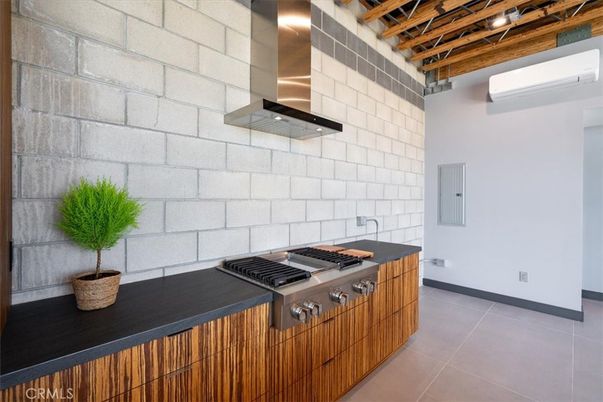 Interior, Kitchen, Stainless Steel Appliances, Stone Walls
