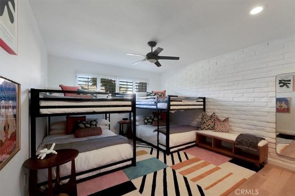 Bedroom, Interior, Recessed Lighting, Stone Walls, Wood Texture Flooring