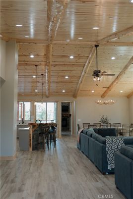 Dining room, Interior, Kitchen, Living room, Pendant Lights, Recessed Lighting, Wooden Beams, Wooden Ceilings, Wood Texture Flooring