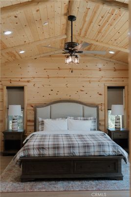 Bedroom, Interior, Recessed Lighting, Wooden Ceilings, Wood Texture Flooring, Wooden Walls