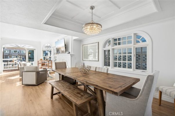 Chandelier, Dining room, Fireplace, Interior, Living room, Wood Texture Flooring