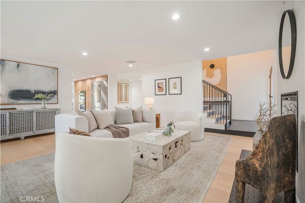 Interior, Living room, Recessed Lighting, Stainless Steel Appliances, Wood Texture Flooring